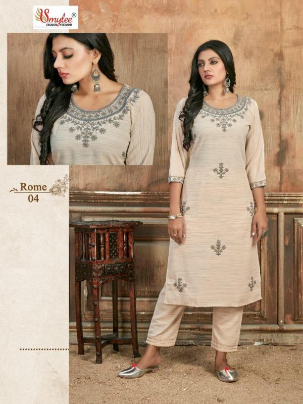 Smylee Rome Designer Rayon Embroidery Kurti With Pant Set